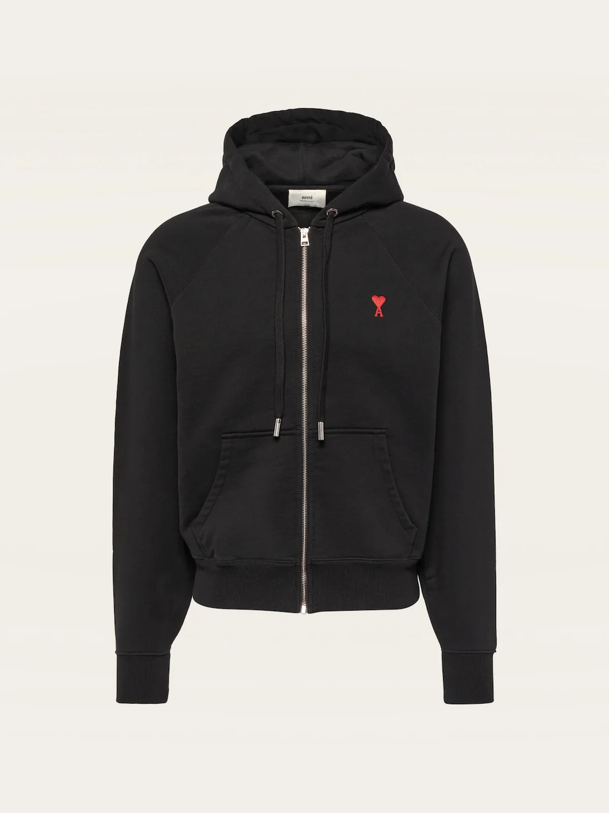 Ami Paris Felpa zip con cappuccio logo rosso, foto 1 di 5