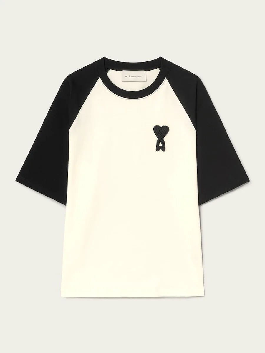 Ami Paris T-shirt raglan panna e nera, foto 1 di 12
